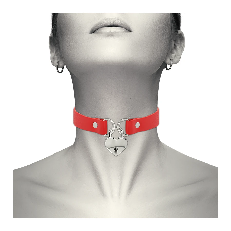 COQUETTE - CHIC DESIRE RED VEGAN LEATHER NECKLACE WITH HEART ACCESSORY WITH KEY